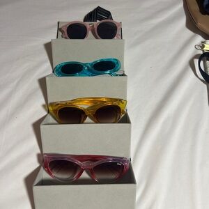 Travel Sunglasses case and Trendy Sunglasses Set in Pink, Blue, Yellow